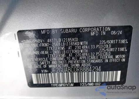 2024 Subaru Crosstrek из США, поврежденный, VIN JF2GUABC0R8884294